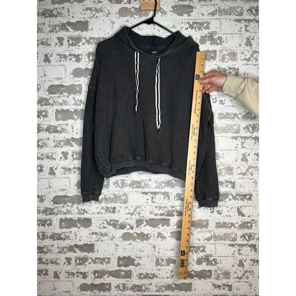 Aerie | women cropped gray ribbed hoodie - Picture 6 of 10